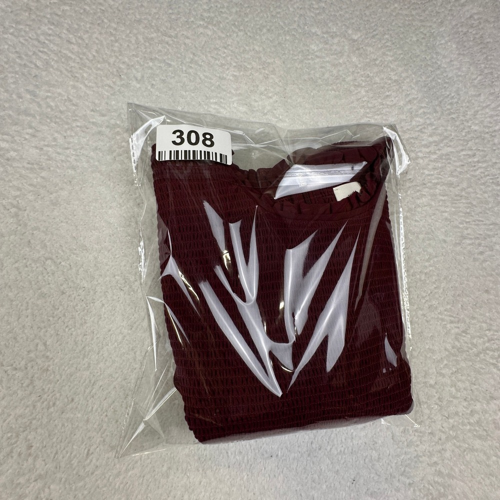 Wilfred Smocked Blouse Burgundy Long‎ Sleeve Sheer Puff Sleeve Women's S - Picture 13 of 13